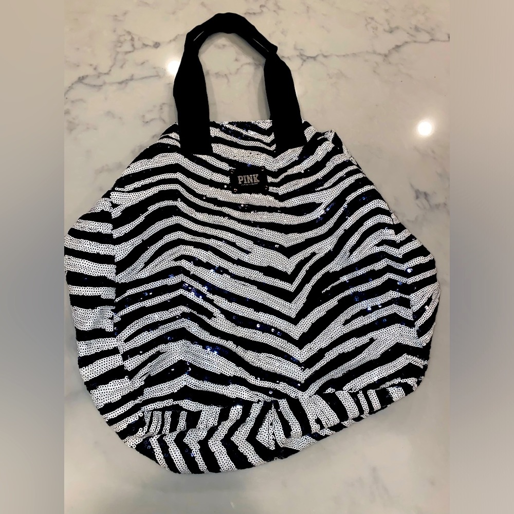 Pink Victoria's Secret Sequin Zebra Tote Bag NWT